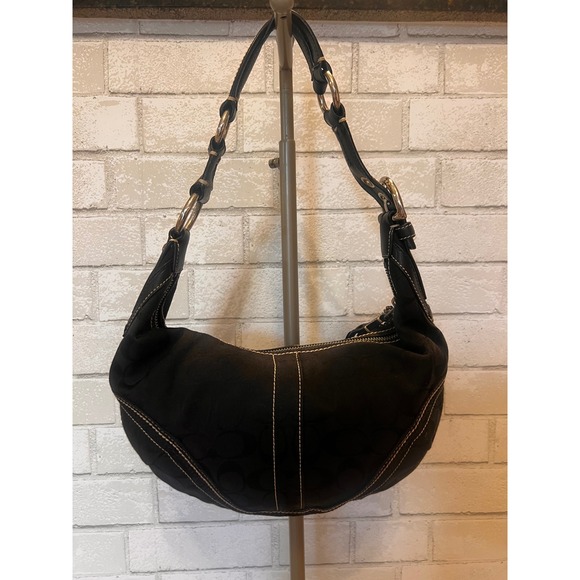 Coach Handbags - Coach Signature Ergo Hobo Black Jacquard Leather Shoulder Bag 10600
